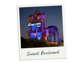 Sunset Boulevard A polaroid labelled Sunset Boulevard with an image of the Tower of Terror inside