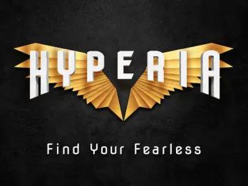 HYPERIA written in front of golden wings above the tagline 'Find Your Fearless'