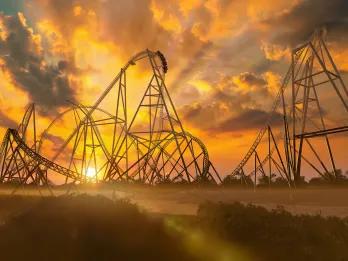 Hyperia at Thorpe Park Hyperia, the UK's tallest and fastest rollercoaster, at sunset
