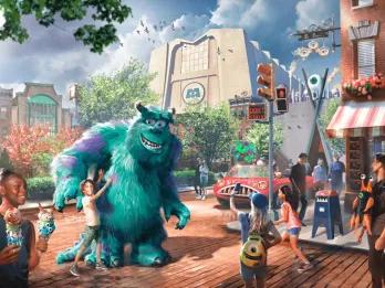 Monsters, Inc. Land coming to Walt Disney World Resort Concept art of Sulley walking through a new Monsters, Inc. themed land at Walt Disney World