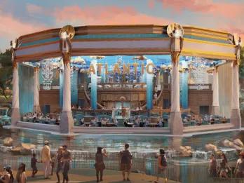 Concept art of a restaurant designed to look like a large Victorian Aquarium