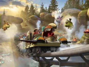 Concept art of a How To Train Your Dragon themed roller coaster