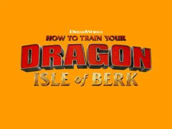 The How To Train Your Dragon - Isle of Berk logo on a yellow background