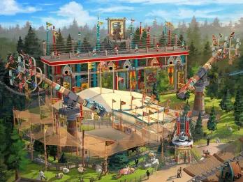 Concept art of a Viking themed spinning arm attraction