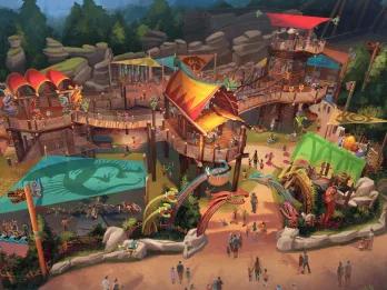 Concept art of a Viking-themed outdoor children's play area