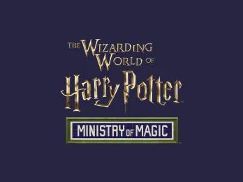 The Wizarding World of Harry Potter - Ministry of Magic logo on a dark purple background