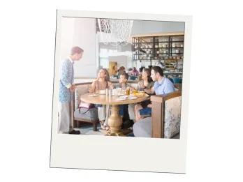 Dining at Universal Orlando A family sat around a table at a buffet restaurant
