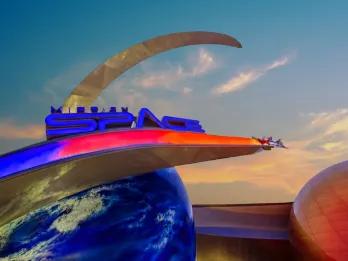 Mission Space A sign above a large figure of Earth reading 'Mission Space'