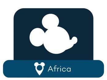 A silhouette of Mickey Mouse above a location label for Africa