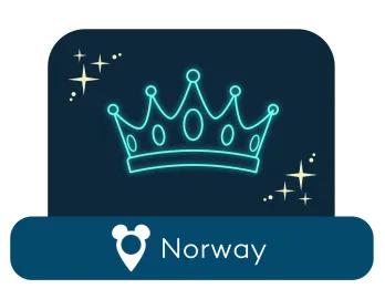 An outline of a crown above a location label for Norway