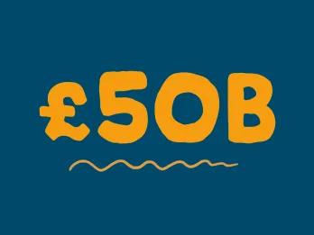 £50B written in orange on a blue background