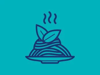 Plus Meal Plan An illustration of a bowl of spaghetti on a blue background