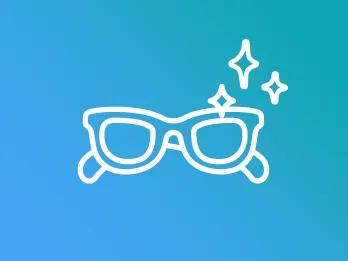 Cartoon glasses with three sparkles on.