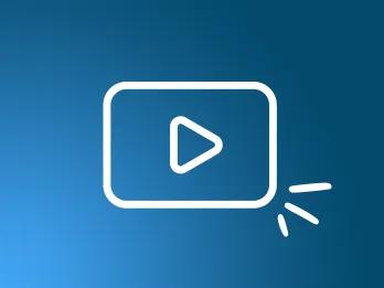 Blue background with YouTube logo on it - square with triangle inside.