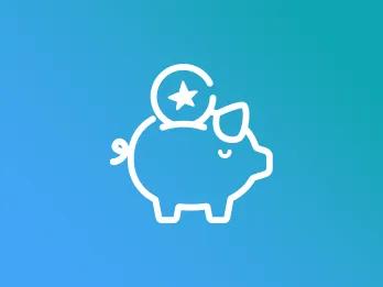 Cartoon image of piggy bank with coin going into it 