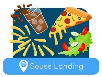 Pizza, salad, coke and fries at Seuss Landing