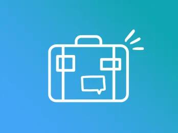 Cartoon suitcase with stickers on it