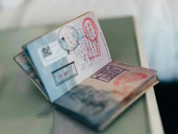 Passport Passport open with stamps all over two pages