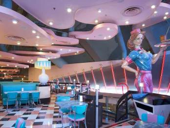 Annette's Diner An empty restaurant themed like a 1950s diner
