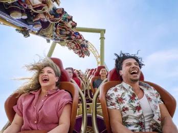 Guests riding Stardust Racers at Universal Epic Universe