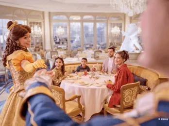 Guests with Belle and the Beast, La Table Lumière, Disneyland® Hotel