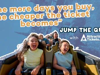 Two girls screaming with excitement on a theme park rollercoaster, featured as the cover image for Jump the Queue Episode 2 about how to choose the best Disney and Universal tickets for your Orlando holiday