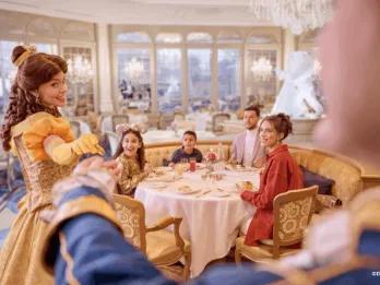 Guests with Belle and the Beast, La Table Lumière, Disneyland® Hotel