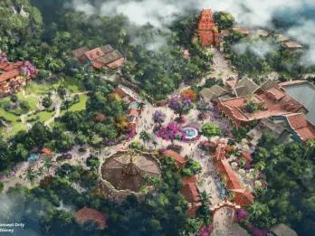 Aerial concept art of the upcoming Pueblo Esperanza land at Disney's Animal Kingdom Theme Park