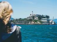 Woman in front of Alcatraz Island