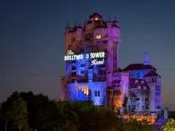 The Twilight Zone Tower of Terror The Hollywood Tower Hotel lit up at night