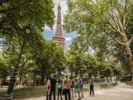 Views looking up at the Eiffel Tower