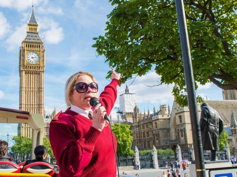 big bus tour guide points out big ben