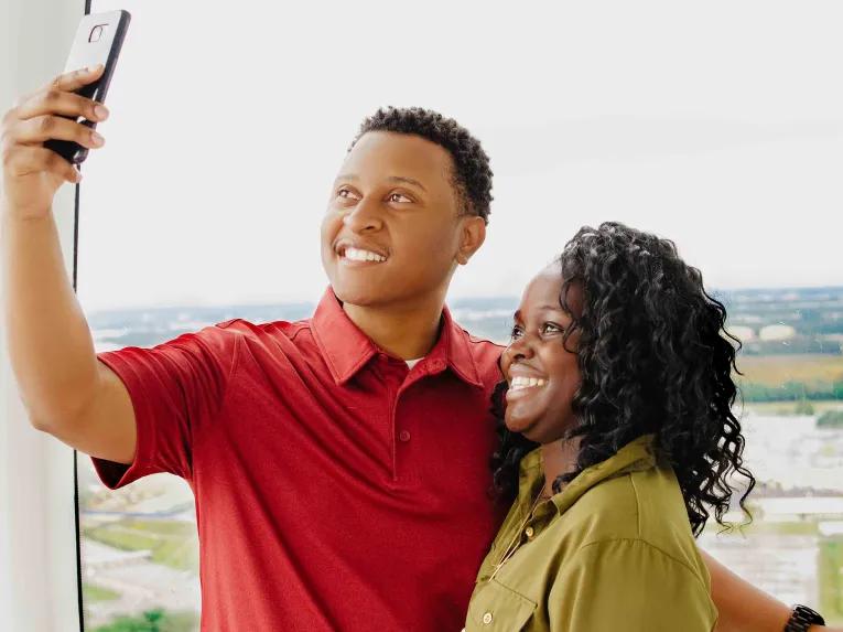 Selfie inside a capsule on the Wheel at ICON Park