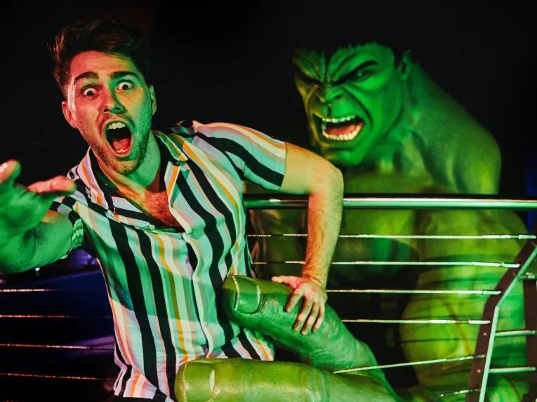 Guests interacting with the Incredible Hulk at Madame Tussauds