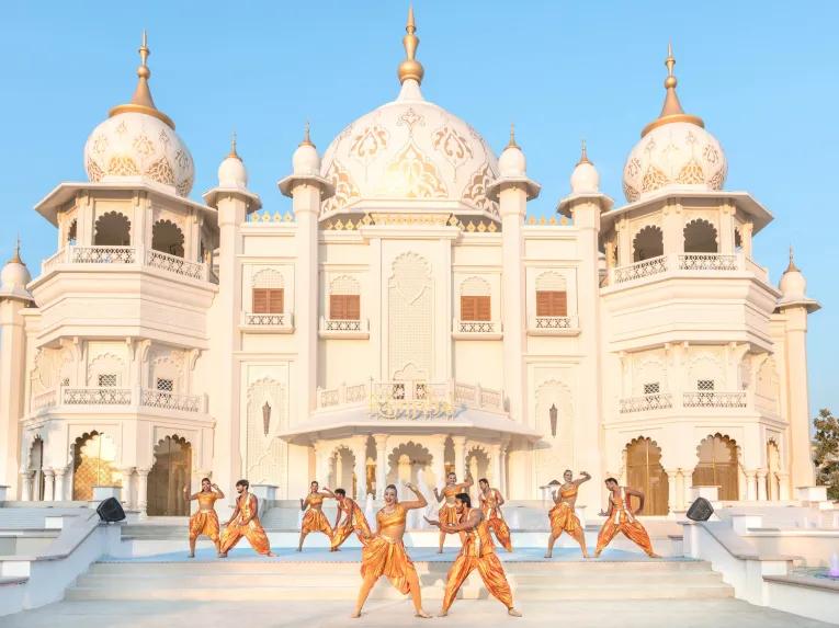 Raj Mahal with Dancers outside at Bollywood Parks Dubai