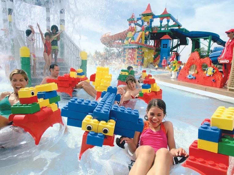 Family on Build-A-Raft River at LEGOLAND Dubai Water Park