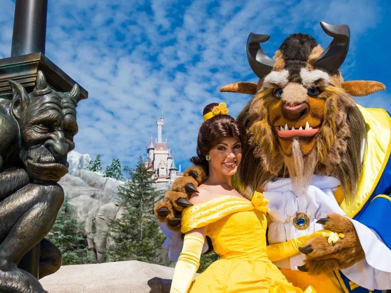 Bell and Beast in front of Cinderella Castle at Magic Kingdom