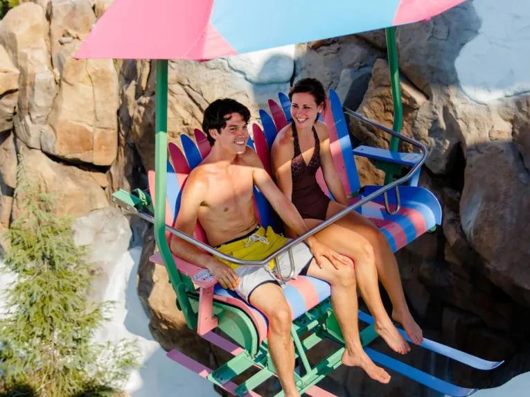 Guests riding the Chair Lift at Disney's Blizzard Beach