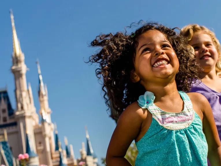Girls in front of Cinderella Castle at Magic Kingdom