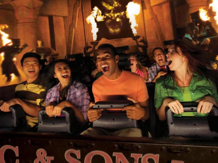 Guests riding Revenge of the Mummy at Universal Studios Florida