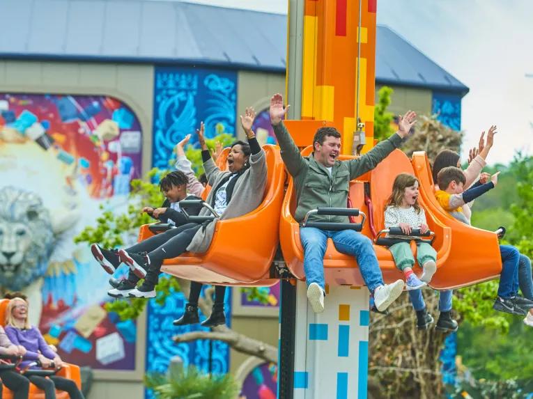 Guests on Fire & Ice Freefall ride at LEGOLAND Windsor