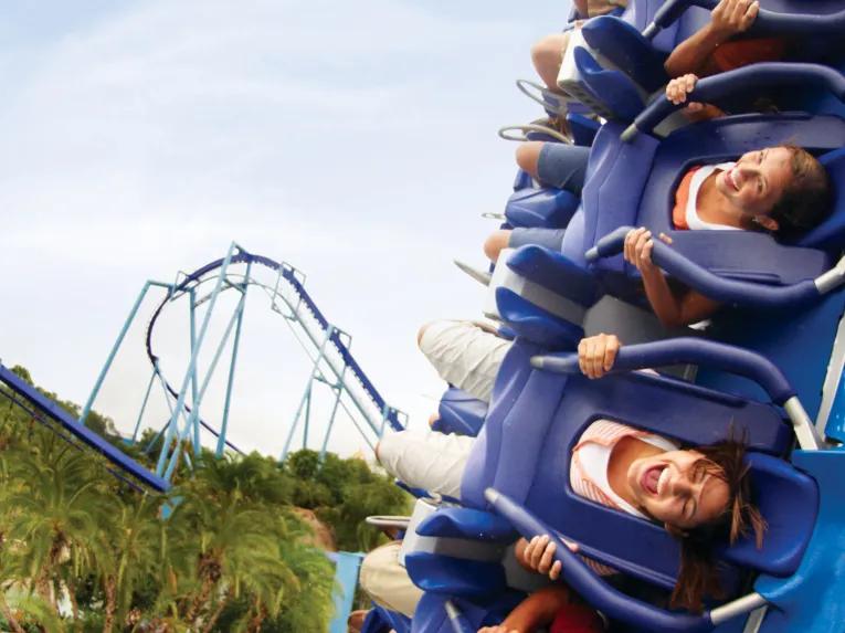 Guests riding Manta rollercoaster at SeaWorld Orlando