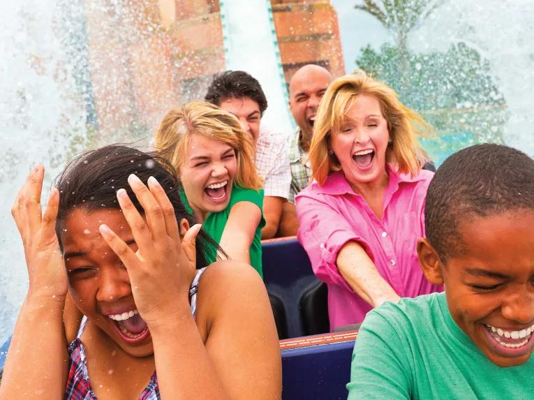 Guests getting wet on Journey to Atlantis at SeaWorld Orlando