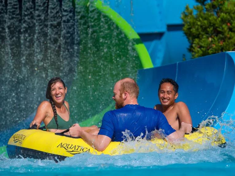 Family riding Ray Rush at Aquatica Orlando