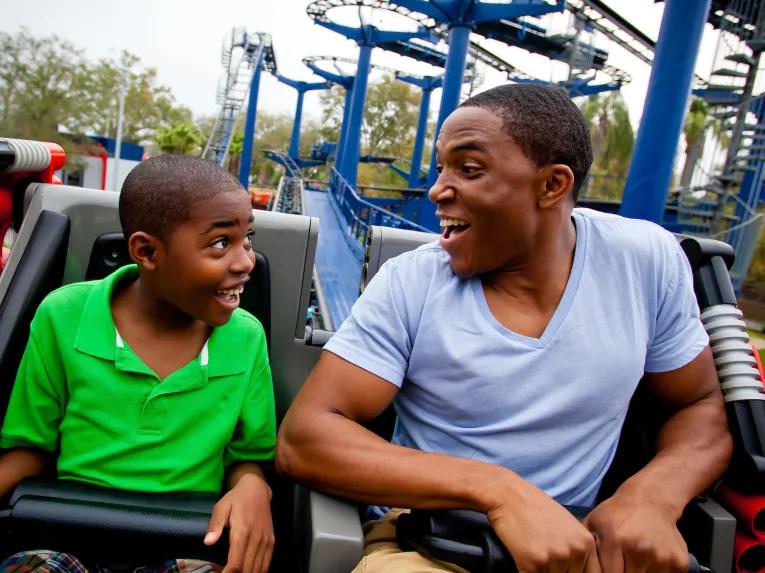 Father and Son on Project X coaster at LEGOLAND Florida