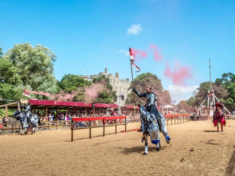 War of the Roses Live Show at Warwick Castle featuring jousting knights on horseback