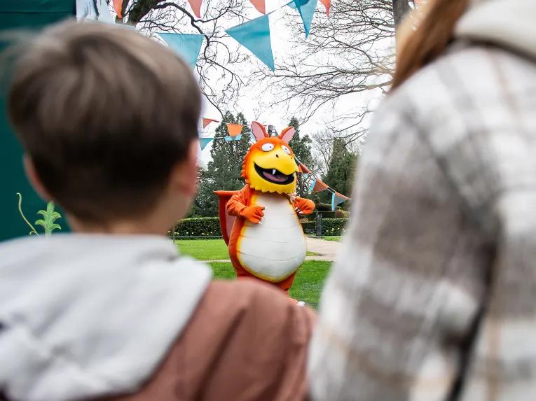 Mother and Son meeting Zog the loveable dragon at Warwick Castle