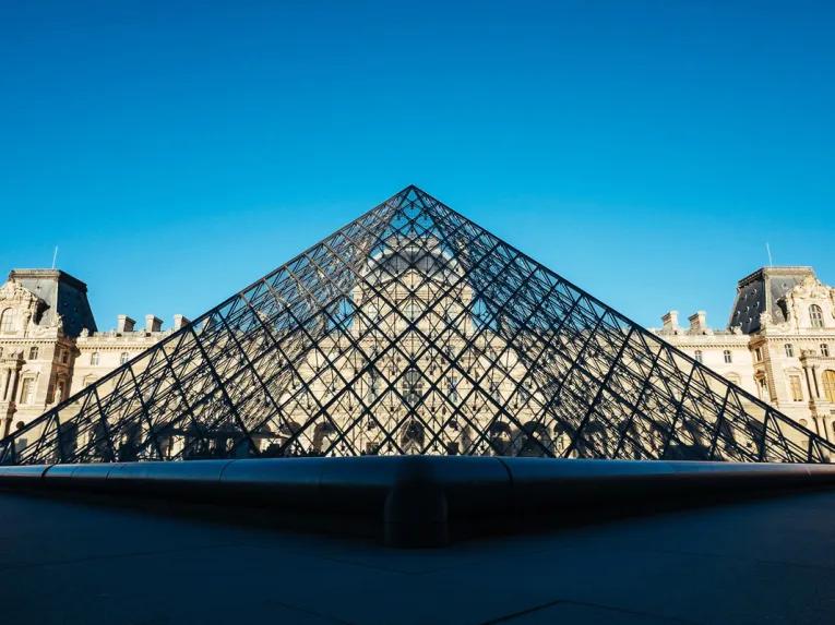 Glass pyramid covering the entrance to the Louvre Museum in Paris
