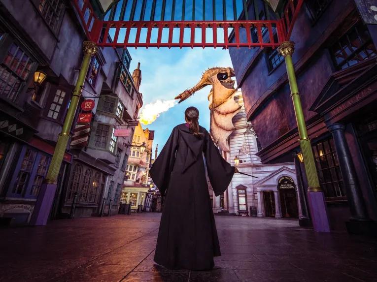 Girl in Hogwarts Robe at The Wizarding World of Harry Potter™ - Diagon Alley™