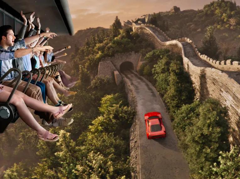 Guests enjoying Flying Dreams ride at Ferrari Land in PortAventura World